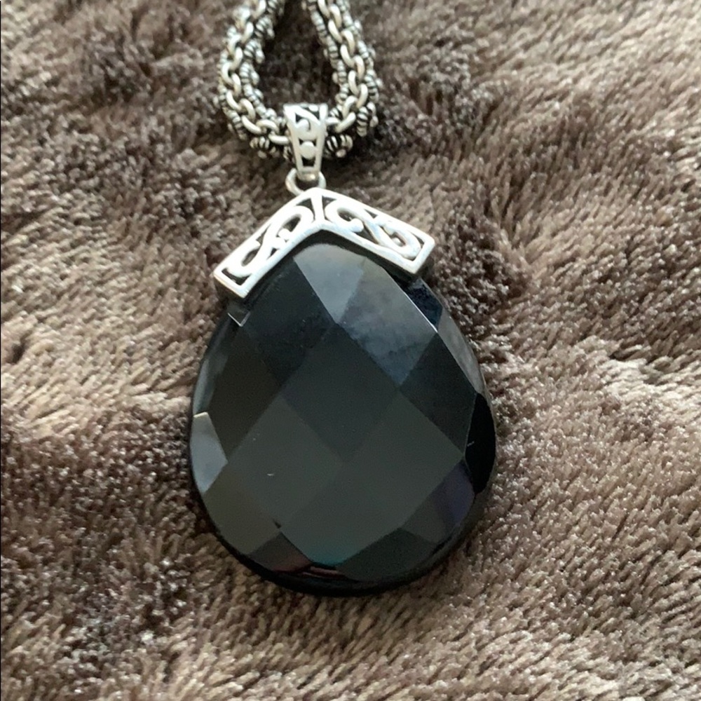 Tear Drop Onyx Silver Pendant - Picture 2 of 7